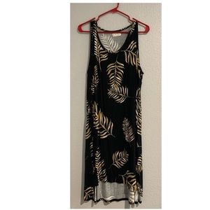 Palm leaf patterned dress.